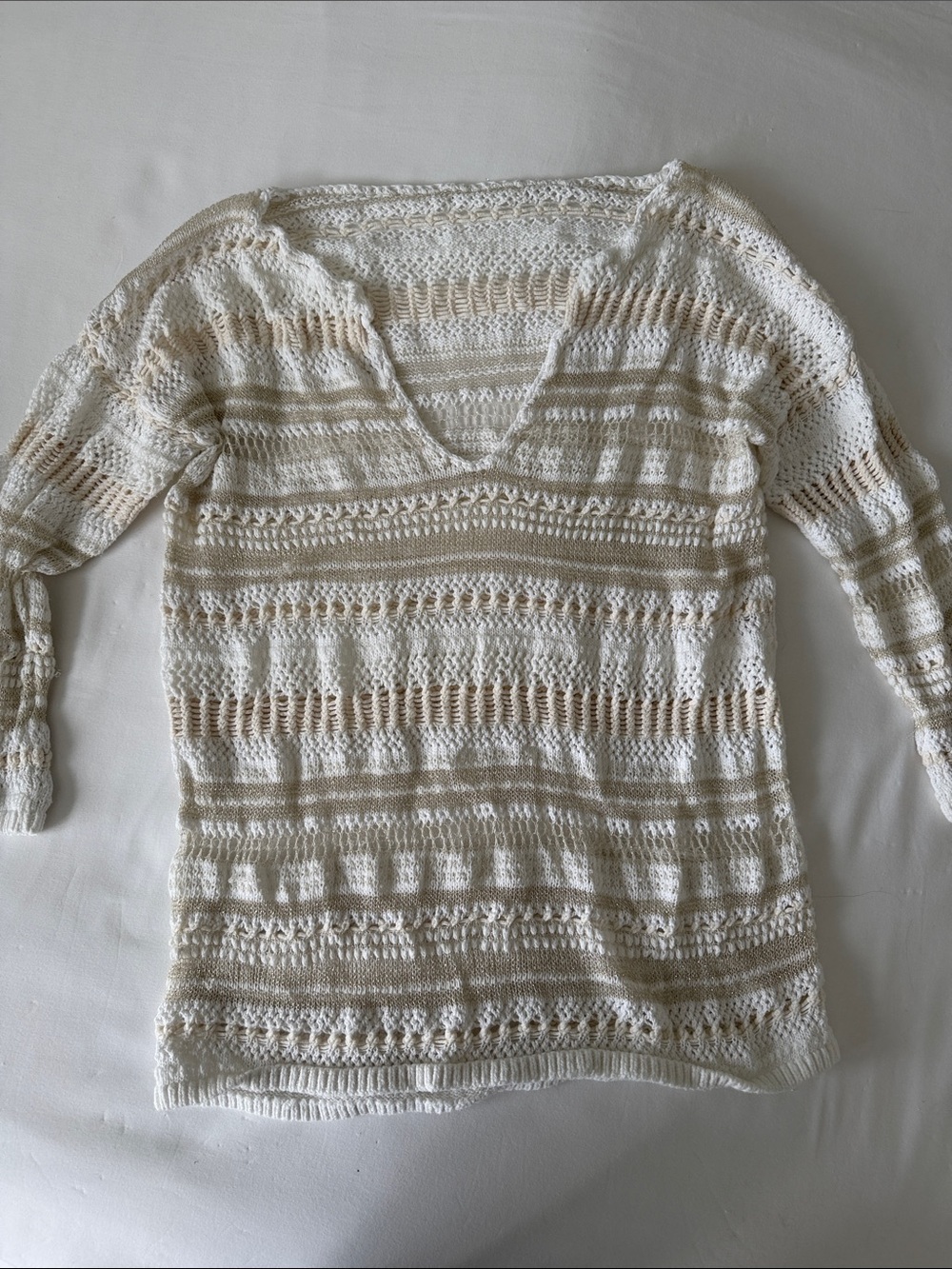 Victoria's Secret Cream and Beige Crochet V-Neck Sweater/swim coverup M